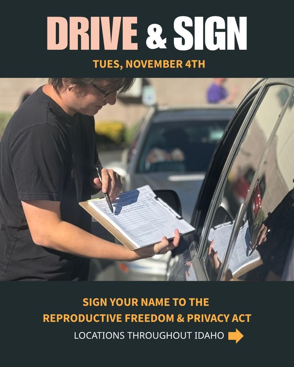IdahoansUnited's tweet image. Idaho, today is the day! 
🚗💪  Stop by one of our all-day drive-thru and sign locations to sign the Reproductive Freedom and Privacy Act.  Let&apos;s put reproductive rights back on the ballot! ✊ 
#endtheban #reprorights #idahoansunited #backtoidaho