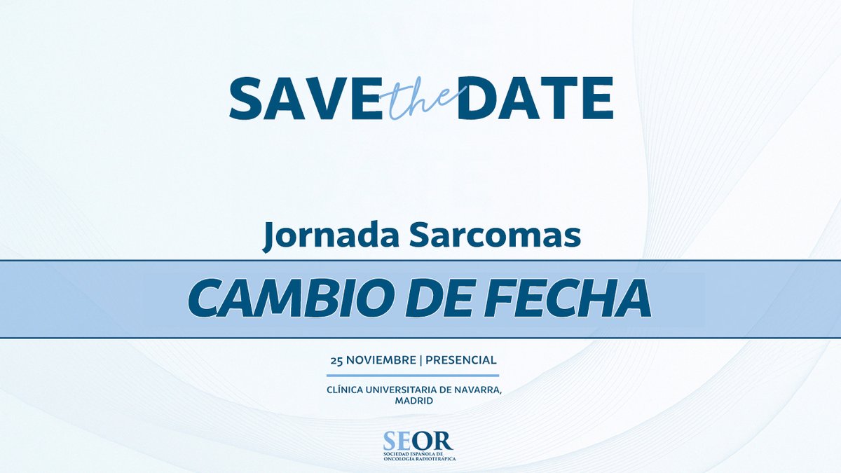 SEOR_ESP's tweet image. Os informamos que el 25 de noviembre se celebrará la Jornada de #Sarcomas de #SEOR en la Clínica Universitaria de Navarra, Madrid.Más información e inscripciones: seor.es/jornadas/jorna…
#oncologíaradioterápica #radioterapia #auladeformaciónSEOR