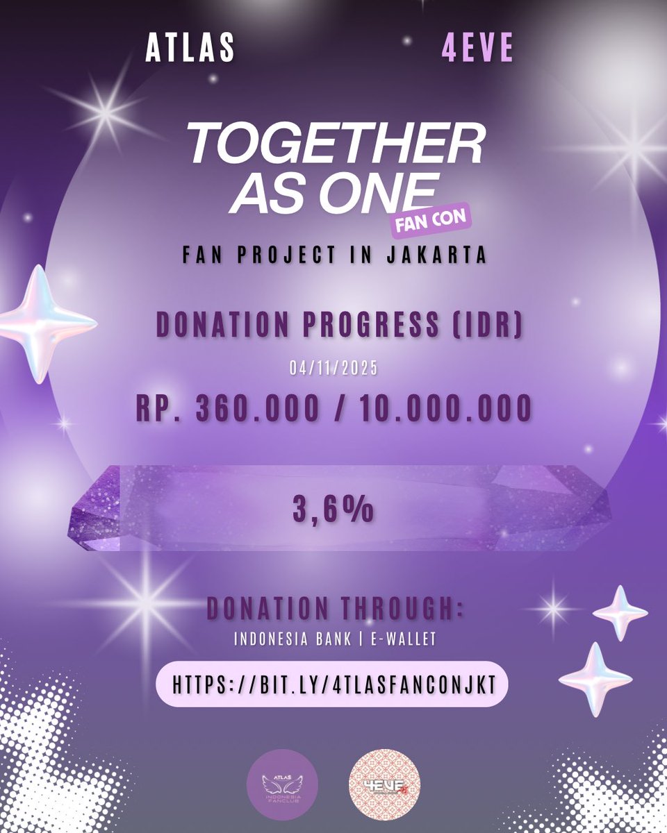 4EVE_ina's tweet image. ❗️DONATION UPDATE❗️

📥 IDR 360,000 (3,6%)

Donation are still open until December 7, 2025 👇🏼 

🔗bit.ly/4TLASfanconjkt 

#TogetherAsOneinJKT
#TogetherAsOneAsiaTour
#4EVE #ATLAS_TH #ATLASth