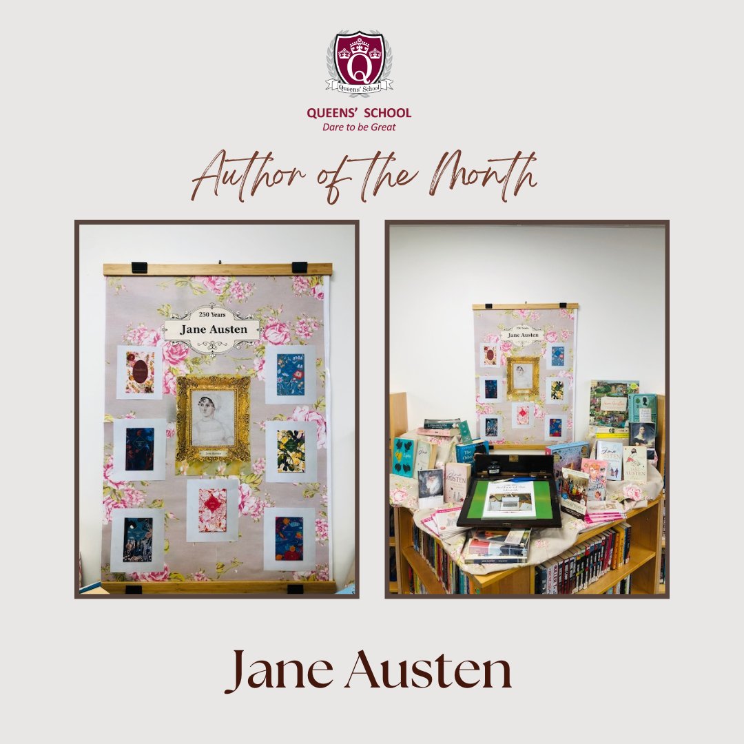 QueensSch's tweet photo. The Author of the Month in the Library is Jane Austen!
Come and see our wonderful display and read a classic!
#readabook #queensschoolbushey #janeausten #readmorebooks #schoollibrary #daretobegreat #secondaryschool #hertfordshireschool https://t.co/WUPEgpXhDX