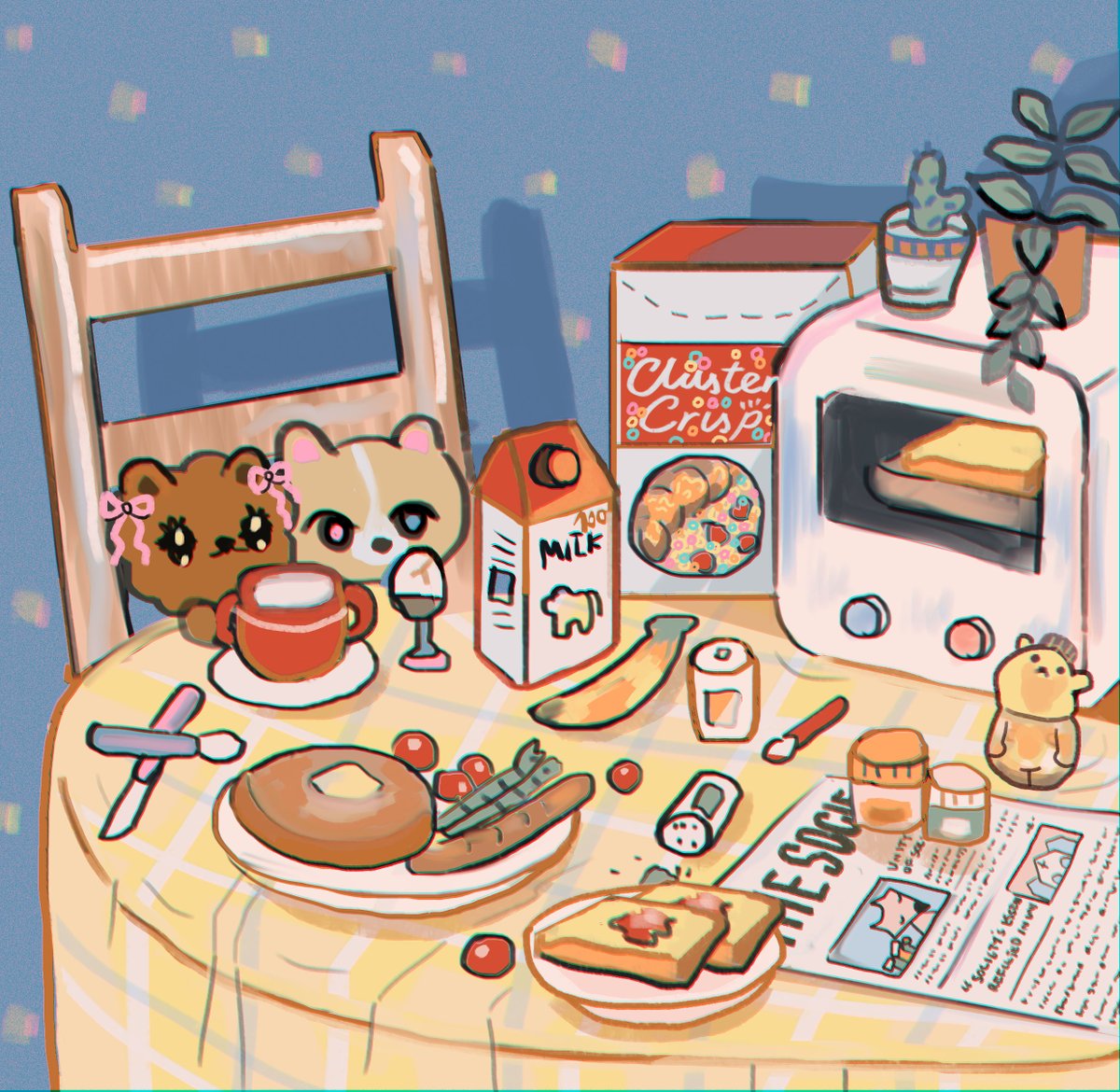 I love the time when wake up and have breakfast with you.  
ตอนได้ตื่นมากินมื้อเช้ากับเธอ มันดีนะ
#絵 #イラスト #illust