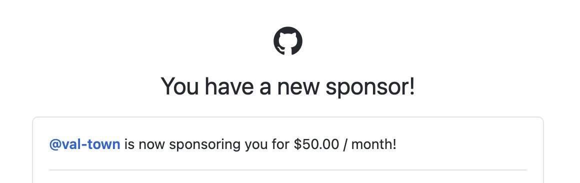 Thank you for the generous sponsorship <a href="/ValDotTown/">Val Town</a>! ❤️🙏