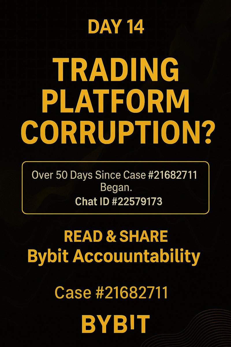 sharp__coin's tweet image. Day 14 — Still Waiting for Accountability.
Bybit said final response in 1–48h (Chat ID #22579173).

50+ days since Case #21682711 began — still nothing.
Transparency isn’t a slogan. It’s action.

#Bybit #Transparency #CryptoJustice #FairTrading @Bybit_Official