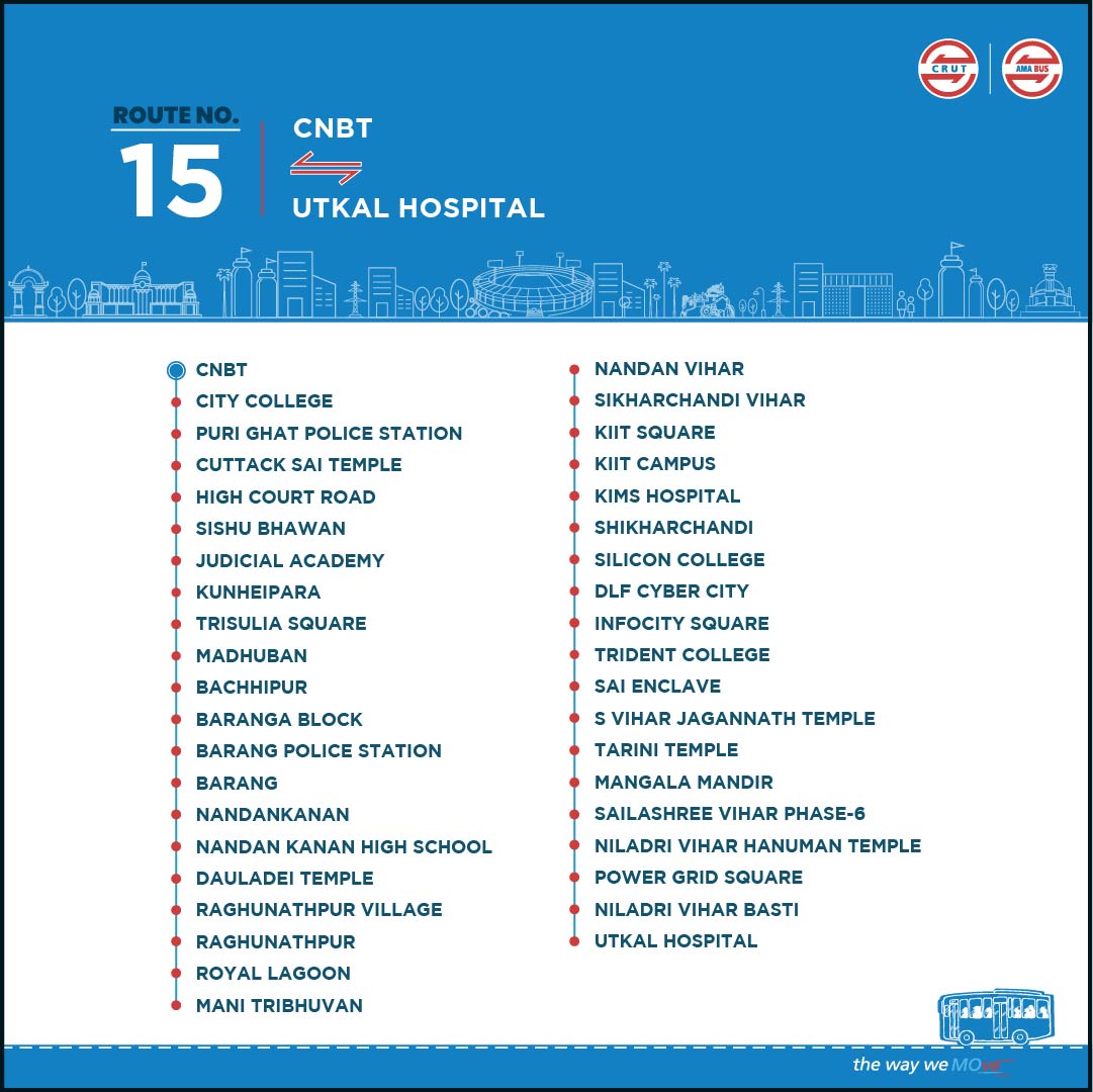 CRUT_BBSR's tweet image. 📢  Notice-Route 15 will be modified with effect from 05.11.25.

The #AmaBus timetable for the Capital Region has been updated accordingly.

Please note Route 86 will remain suspended until the completion of Baliyatra.

 For detailed information, visit:
🔗 linktr.ee/crut_bbsr