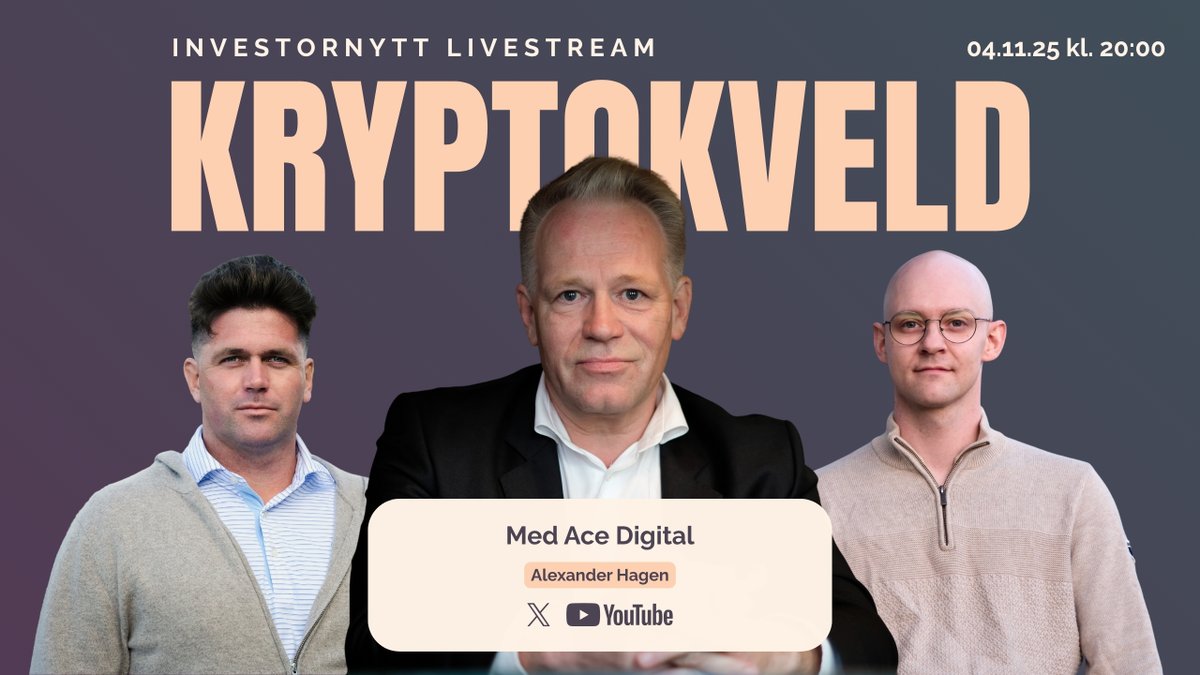 Gjør klar boller og brus / biff og h-melk I kveld er vi så heldige å ha med  oss @HagenAlexander fra nynoterte Ace Digital på @investornytt kryptokveld  kl 19:45 samtidig som Bitcoin