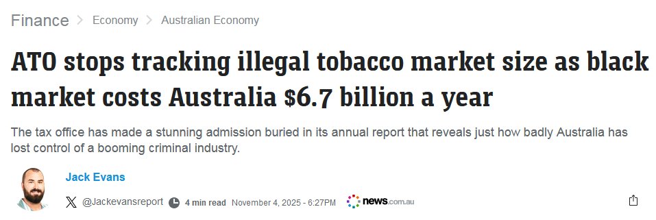 Suppressing data the government doesn't like isn't limited to Australia, but it's certainly more visible there thanks to its failed Tobacco Control policies.

"the ATO is now retrospectively expunging historical data on illegal tobacco from its records."

news.com.au/finance/econom…