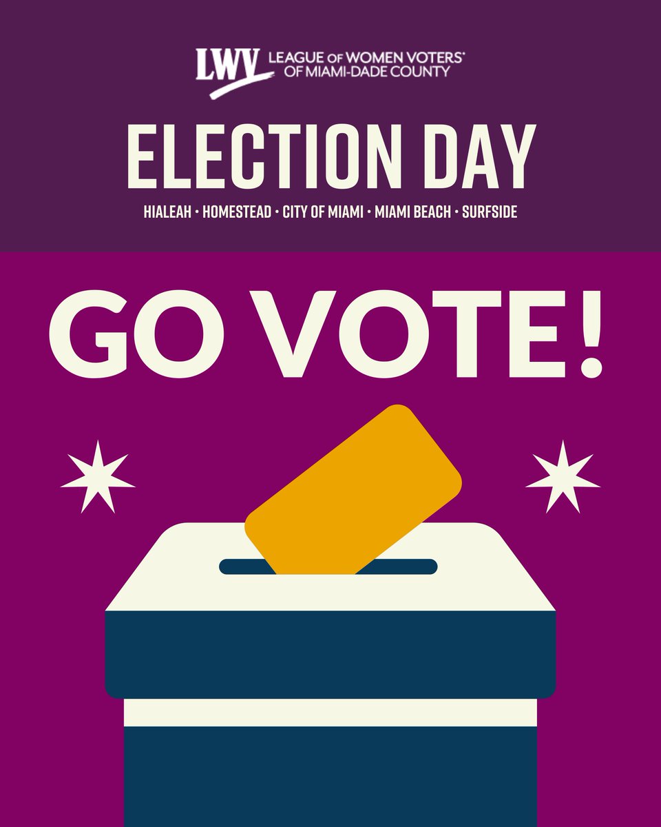 Miami, it’s Election Day! Polls are open 7 a.m. to 7 p.m. You must vote at your assigned precinct and bring a current photo ID with your name and signature. Review your sample ballot before heading out.

Find all the information you need at vote411.org.