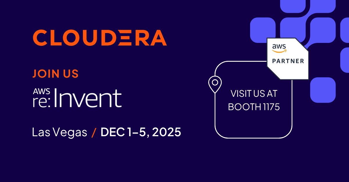 cloudera's tweet image. We’re heading to Vegas for #AWSreInvent 2025! 

Whether it’s our breakout sessions or booth experience, stop by to hear how Cloudera on @awscloud helps organizations get more value from their data in the cloud.  

More here: bit.ly/49vgvOR