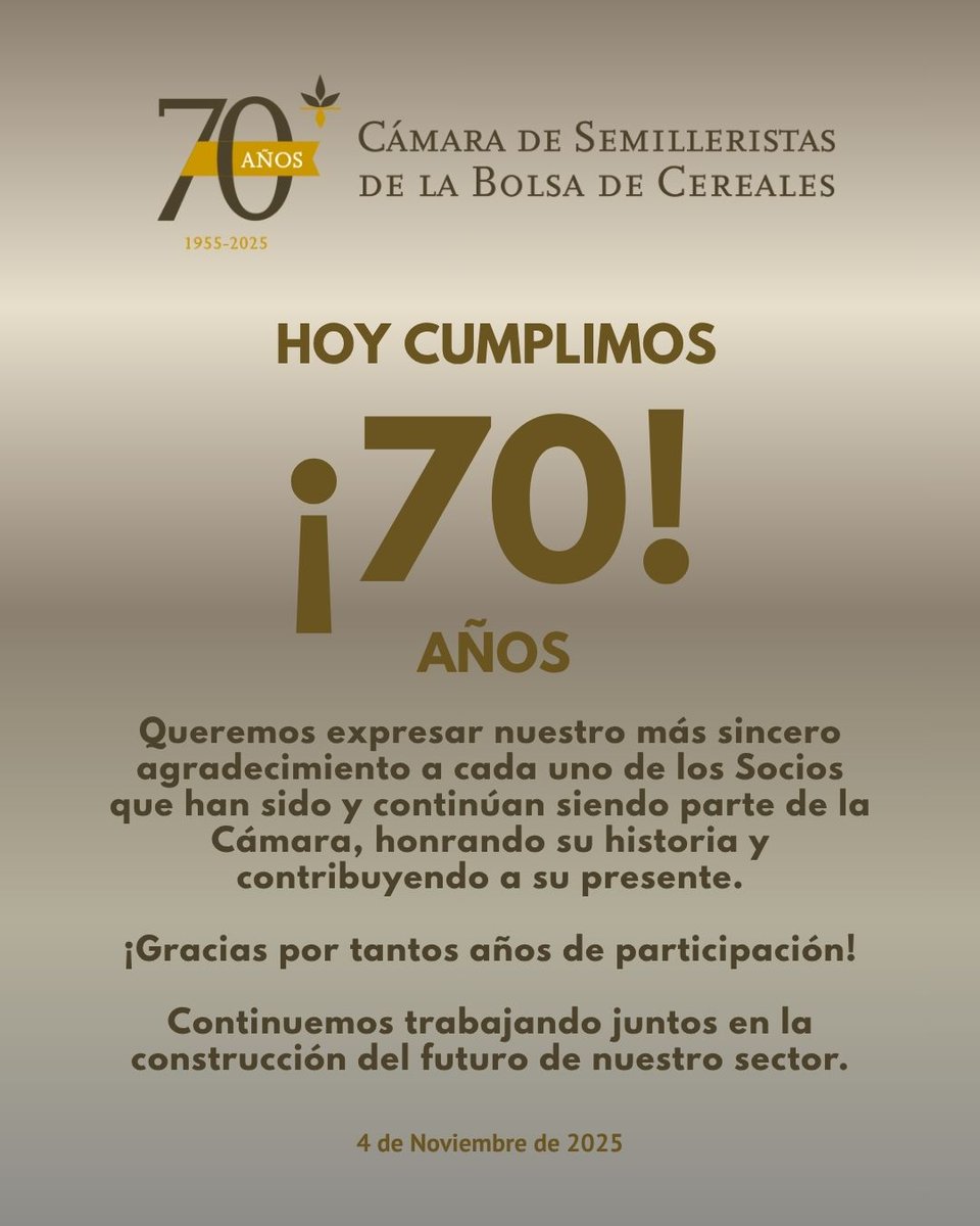 🌟¡Felicidades a todos los integrantes de nuestra Cámara!

#CSBC70Años #CSBC70Aniversario #CSBCArgentina #CámaraDeSemilleristas #Semillas #IndustriaDeSemillas #SemillasForrajeras #Céspedes #CultivosDeServicios