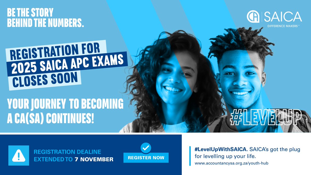 🚨 Great News! 2025 SAICA APC Exam registration deadline extended! 🚨

We're pleased to inform you that the 2025 APC registration deadline has been extended to Friday, 7 November 2025!
This is your final opportunity to secure your spot for the SAICA APC exams. Don't wait until