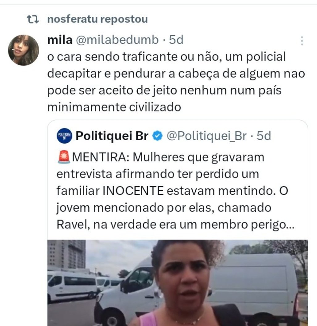 A opinião dessa aqui com a MESMA COISA sendo feito pelo BOPE com um traficante de fuzil: