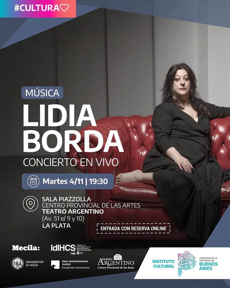 HOY! Martes en LA PLATA‼️Entrada libre y gratuita <a href="/TeatroArgentino/">Centro Provincial de las Artes Teatro Argentino</a> 
<a href="/CulturaPBA/">Instituto Cultural de la Provincia de Buenos Aires</a>
