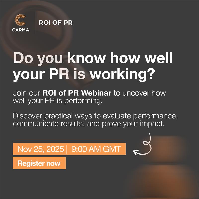 Join CARMA’s ROI of PR Webinar to learn how to evaluate performance, communicate impact, and prove real value. 

📅 Nov 25 | 🕒 9:00 AM GMT
🔗 Register now: us06web.zoom.us/webinar/regist…