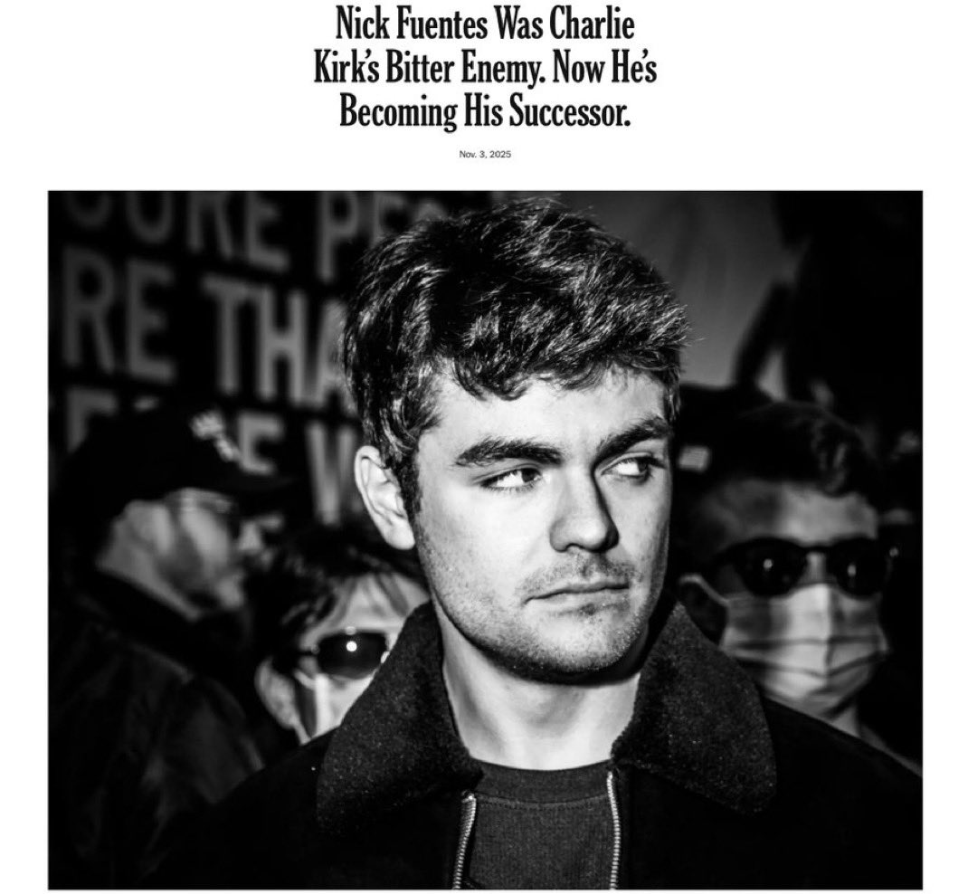 DineshDSouza's tweet image. See what @nytimes is doing here? They are promoting Fuentes as a new James Dean to exacerbate the divisions on the Right.