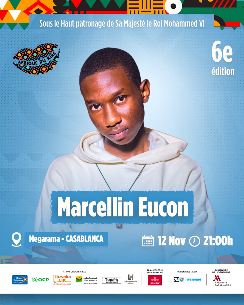 🇧🇮 Burundais du Maroc, c’est notre moment !

Marcellin Eucon au Festival Afrique du Rire ! Faisons briller le 🇧🇮 sur la scène francophone 🌍
🎟️ events.ma/theatre-humour…

💚🤍❤️ #ProudlyBurundian #AfriqueDuRire #MarcellinEucon #Burundi