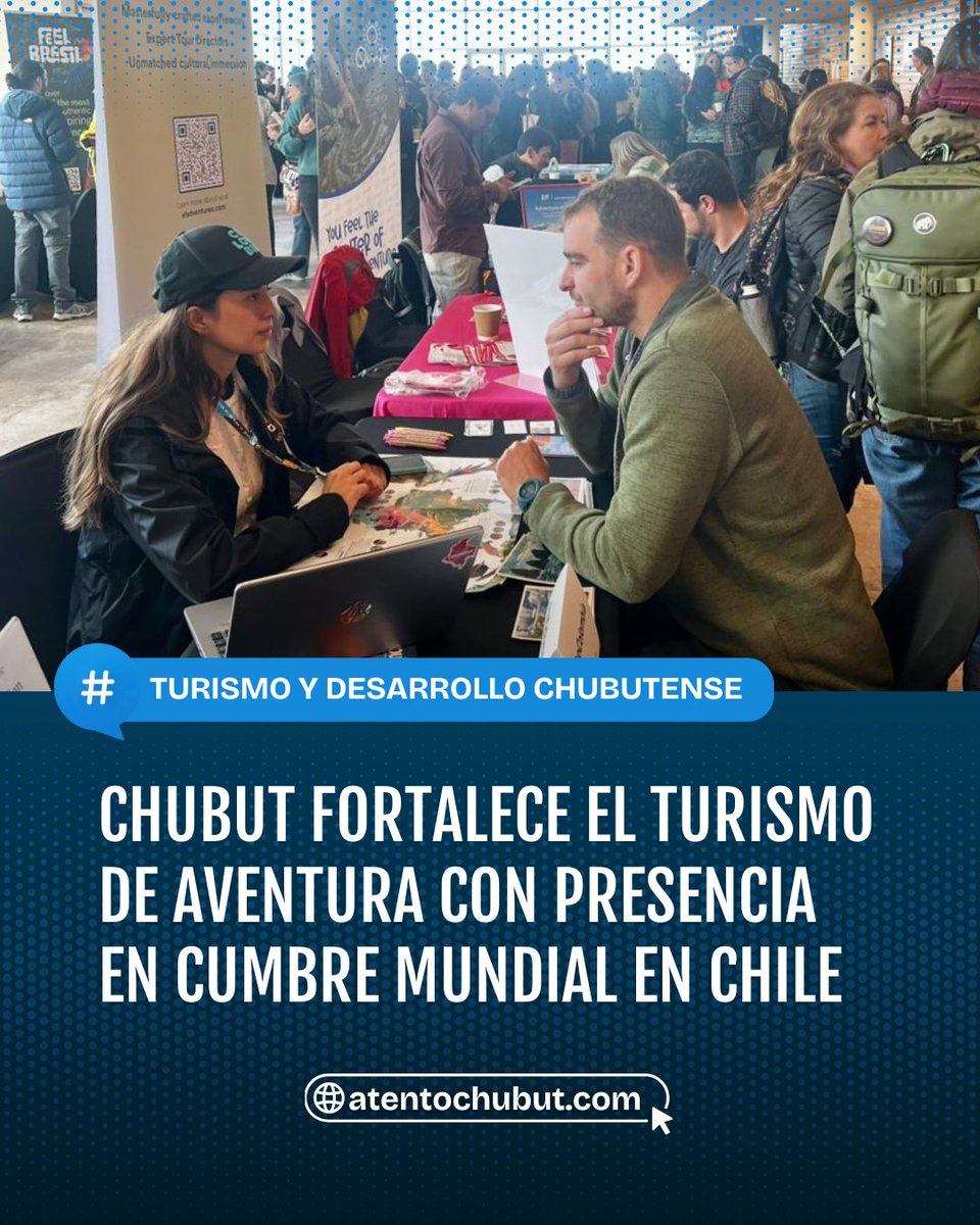 🌎 CHUBUT FORTALECIÓ SU PRESENCIA INTERNACIONAL EN LA CUMBRE MUNDIAL DE TURISMO DE AVENTURA EN CHILE

Empresas del sector turístico participaron en la Adventure Travel World Summit 2025 en Puerto Natales, con el acompañamiento del Gobierno Provincial. La participación permitió