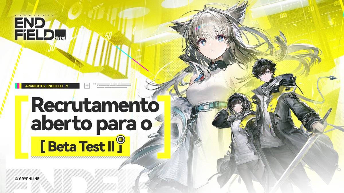 AKEndfieldBR's tweet photo. Caro Endministrator,
O recrutamento para o Beta Test II de Arknights: Endfield está oficialmente aberto!

▼// Como posso obter acesso ao Beta Test II?
1. Responda à pesquisa de recrutamento e tenha a chance de participar do Beta Test II.
2. Acesse o site oficial do Arknights: Endfield, clique em "Beta Sign-Up" e preencha o formulário de recrutamento para ter a chance de participar.

▼// Link para o Formulário de recrutamento: https://t.co/3Ub2TFzytB

▼// Site oficial
https://t.co/OdjcDA8qxH

▼// Período de recrutamento
31/10/2025 (UTC-5) — A data do término a ser anunciada

#ArknightsEndfield #Endfield #EndfieldBetaTestII