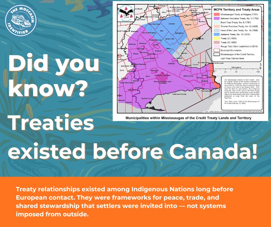 Before Canada existed, Indigenous Nations made Treaties with each other — agreements built on peace, trade &amp; shared stewardship. Settlers were invited into these systems, not imposing their own. #LearnTheLand #MoccasinIdentifier #TreatyEducation