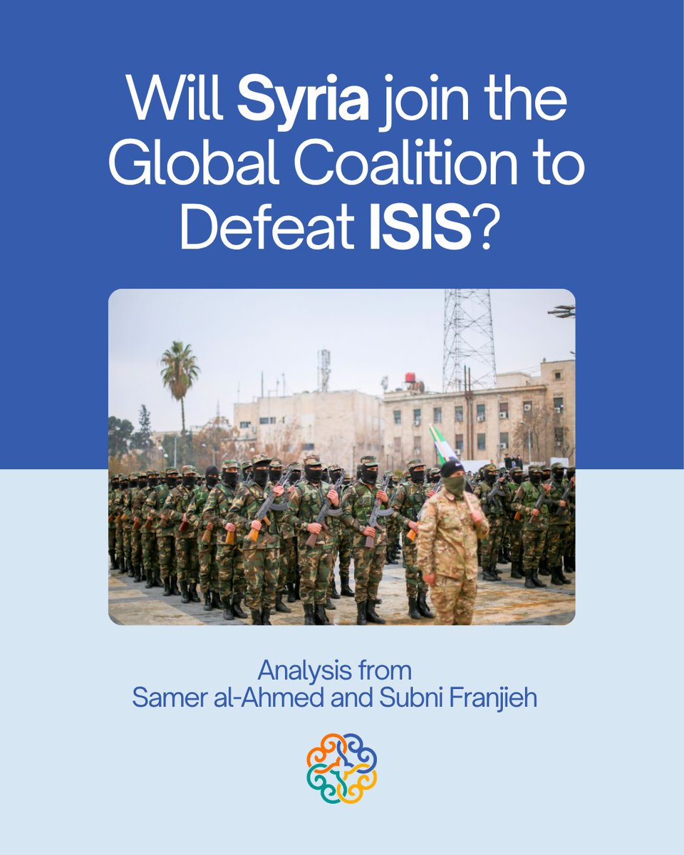 MiddleEastInst's tweet photo. On November 10, Syrian President Ahmed al-Sharaa arrives in Washington to sign an agreement joining the Global Coalition to Defeat ISIS. MEI’s latest analysis unpacks what this new partnership means. Read more: https://t.co/uUtKt1viLN

@sameralahmadnq @SUBHIFRANJIEH. https://t.co/4k8ZovorIK