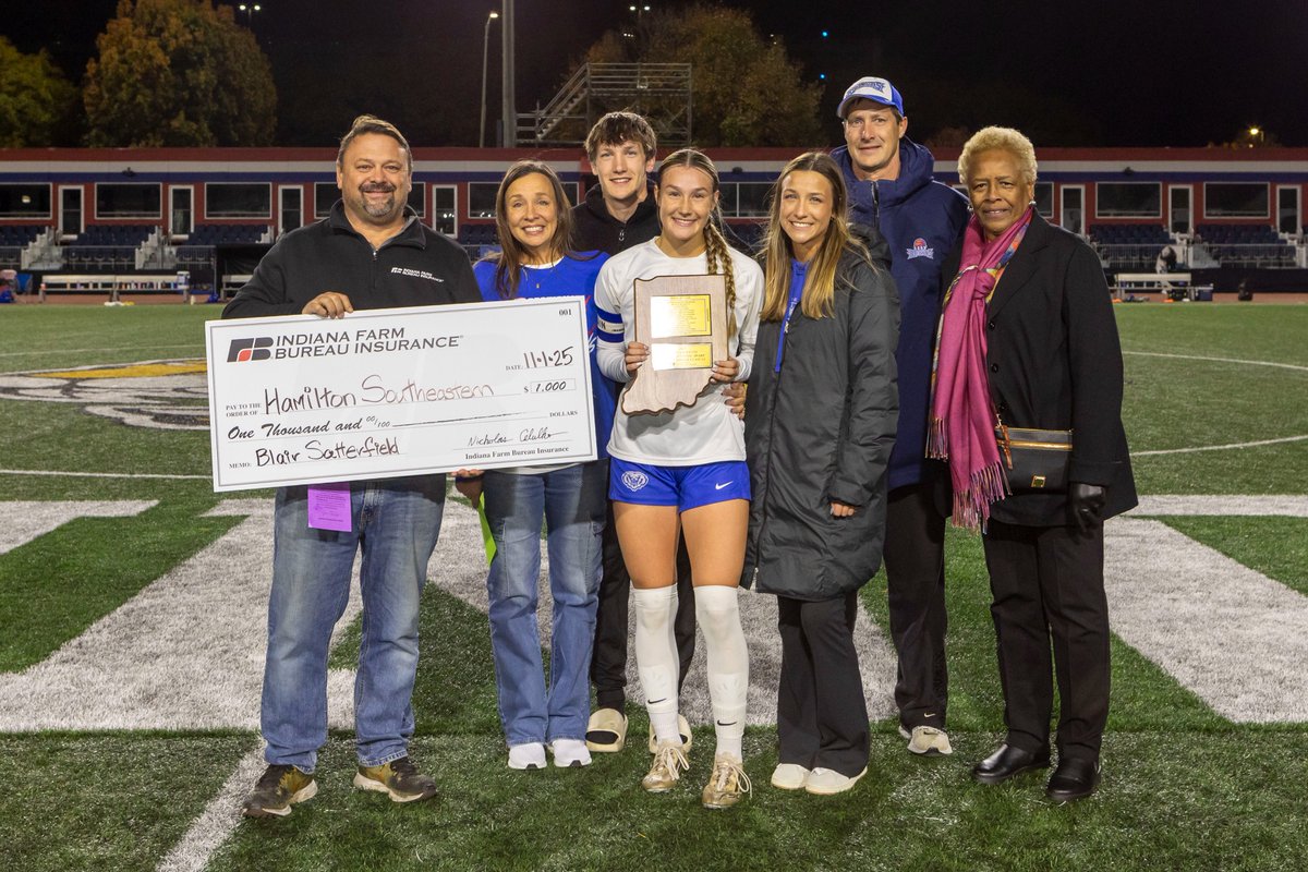 IHSAA1's tweet photo. Congratulations to Blair Satterfield of Hamilton Southeastern High School, the recipient of the 2025 Theresia Wynns Mental Attitude Award for Class 3A Girls Soccer! 🎓⚽️

Our thanks to presenting partner @INFarmBureauIns !

@HSEAthletics https://t.co/SiGRfO8gb8
