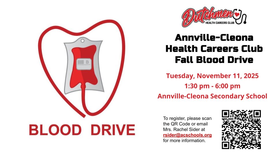 The Health Careers Club's Fall Blood Drive, scheduled for Tuesday, November 11, still has some openings. If you're interested, please check the attached information for details on how to register.