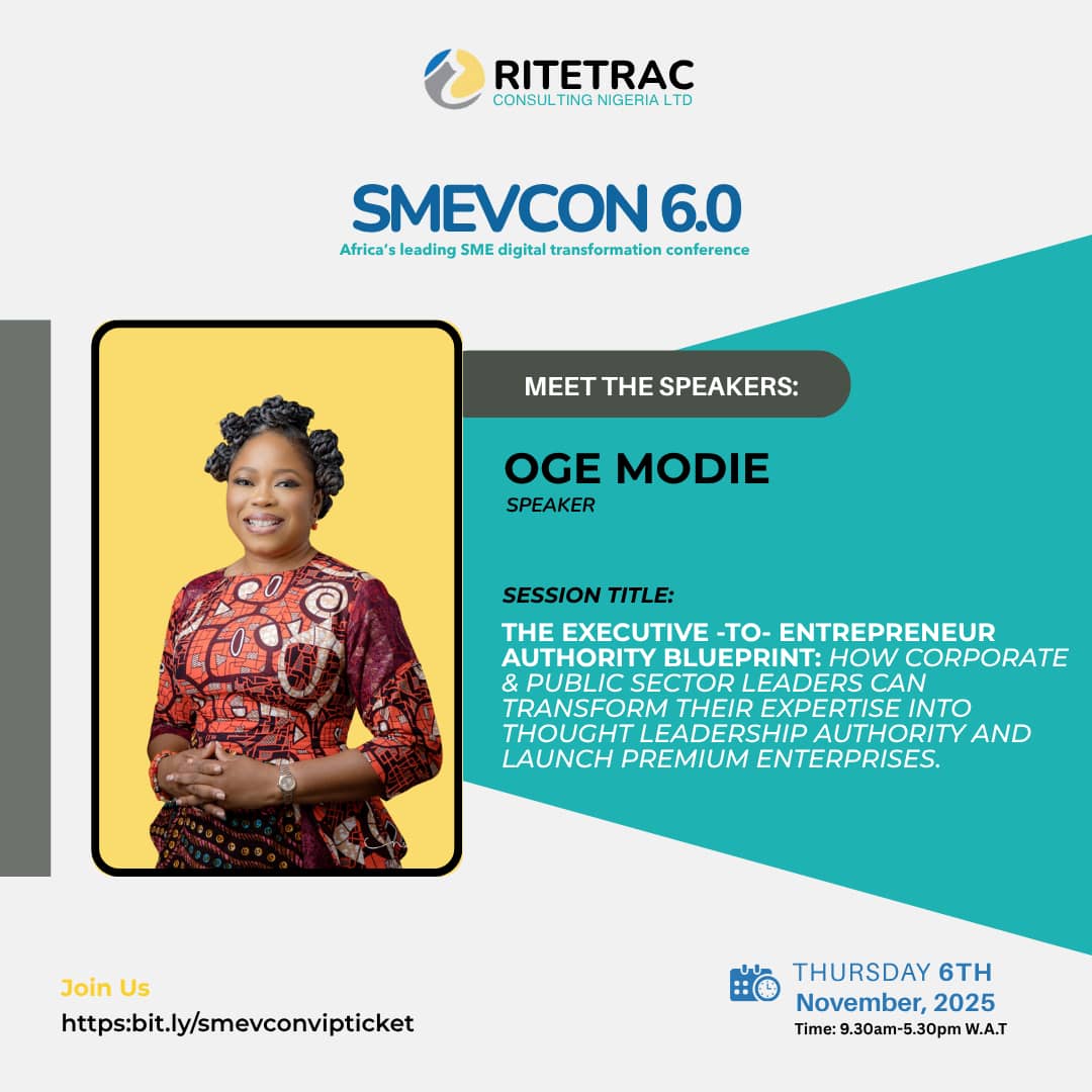 radahmedia's tweet image. Are you ready to turn your corporate expertise into a premium enterprise? 

Join our founder, Dr Oge Funlola Modie, as she shares the blueprint for transforming experience into thought leadership authority.

#SMEVCON60  #ThoughtLeadership #Entrepreneurship #RadahMedia