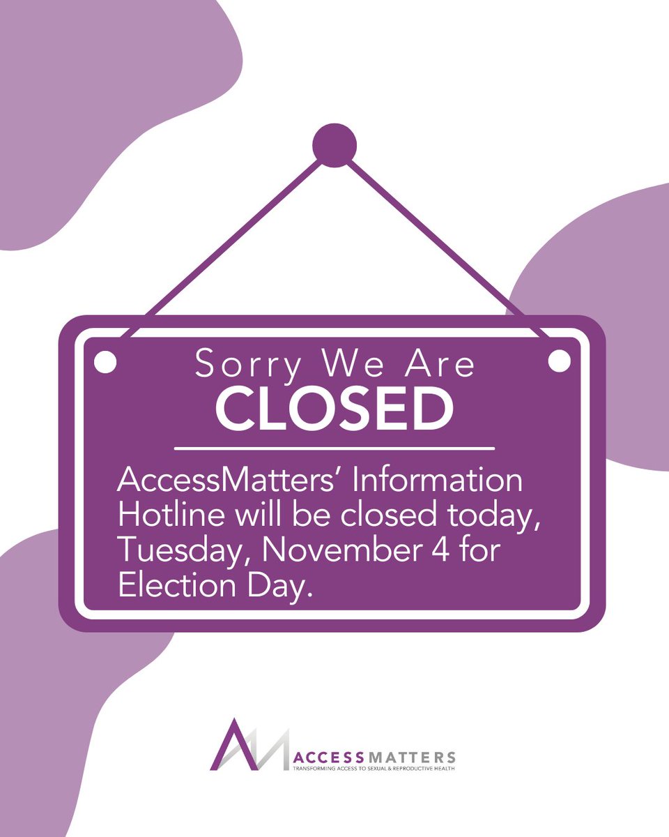 AccessMatters' Information Hotline will be closed today, Tuesday, November 4, for #ElectionDay. The #hotline will reopen at 9 AM on Wednesday, November 5. 

Visit accessmatters.org/vote-2025-ever… to learn more about the 2025 election in Pennsylvania and find voting resources!