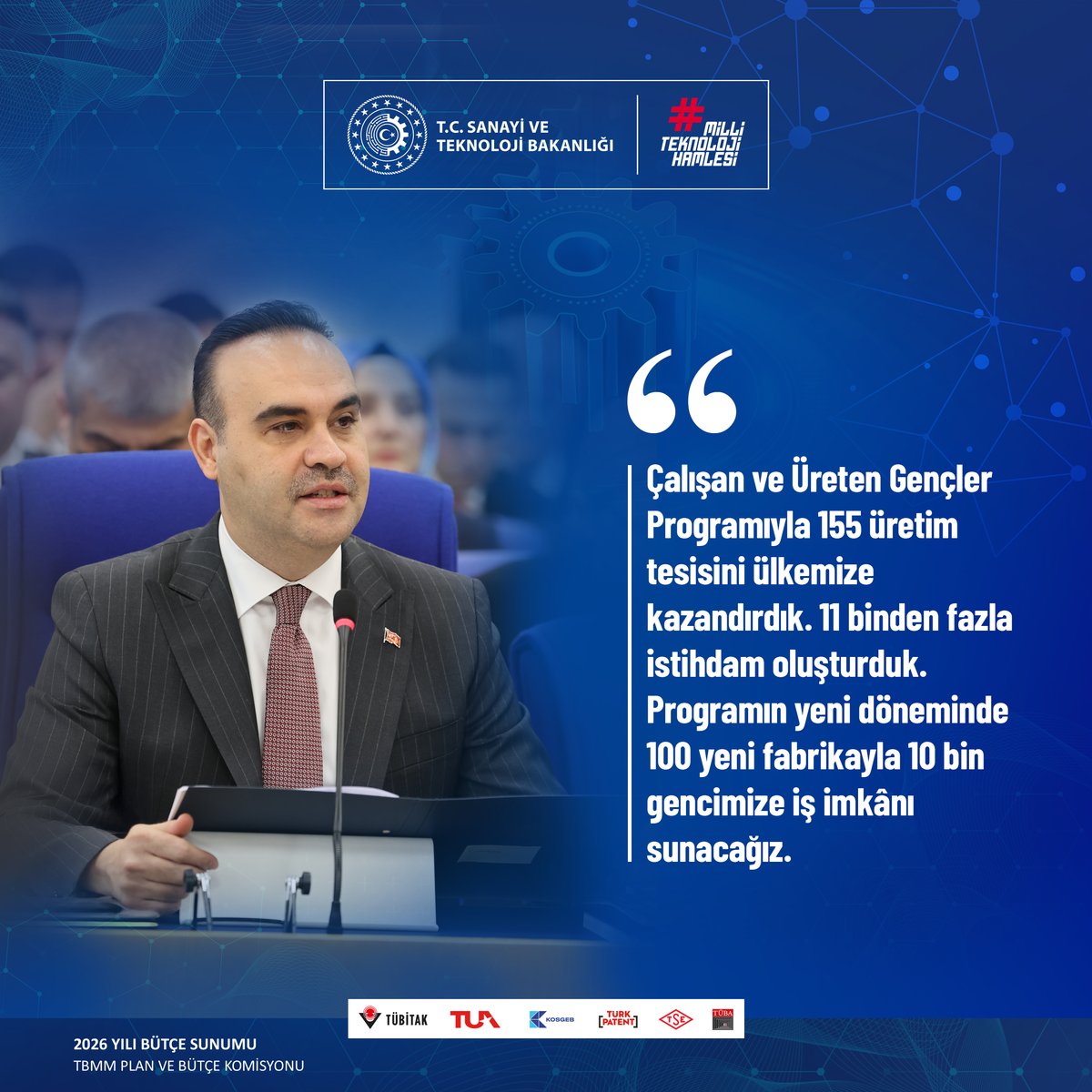 Bakanımız Sayın <a href="/mfatihkacir/">Mehmet Fatih KACIR</a>:

Sayın Cumhurbaşkanımızın onayı ile devreye giren GAP, DAP, DOKAP ve KOP Eylem Planları kapsamında bölgelerin ekonomik dönüşümü için 1,7 trilyon lira ödenek tahsis etmeyi planlıyoruz.

Kalkınma ajanslarımızla bugüne kadar 27 bin 365 projeye 87 milyar