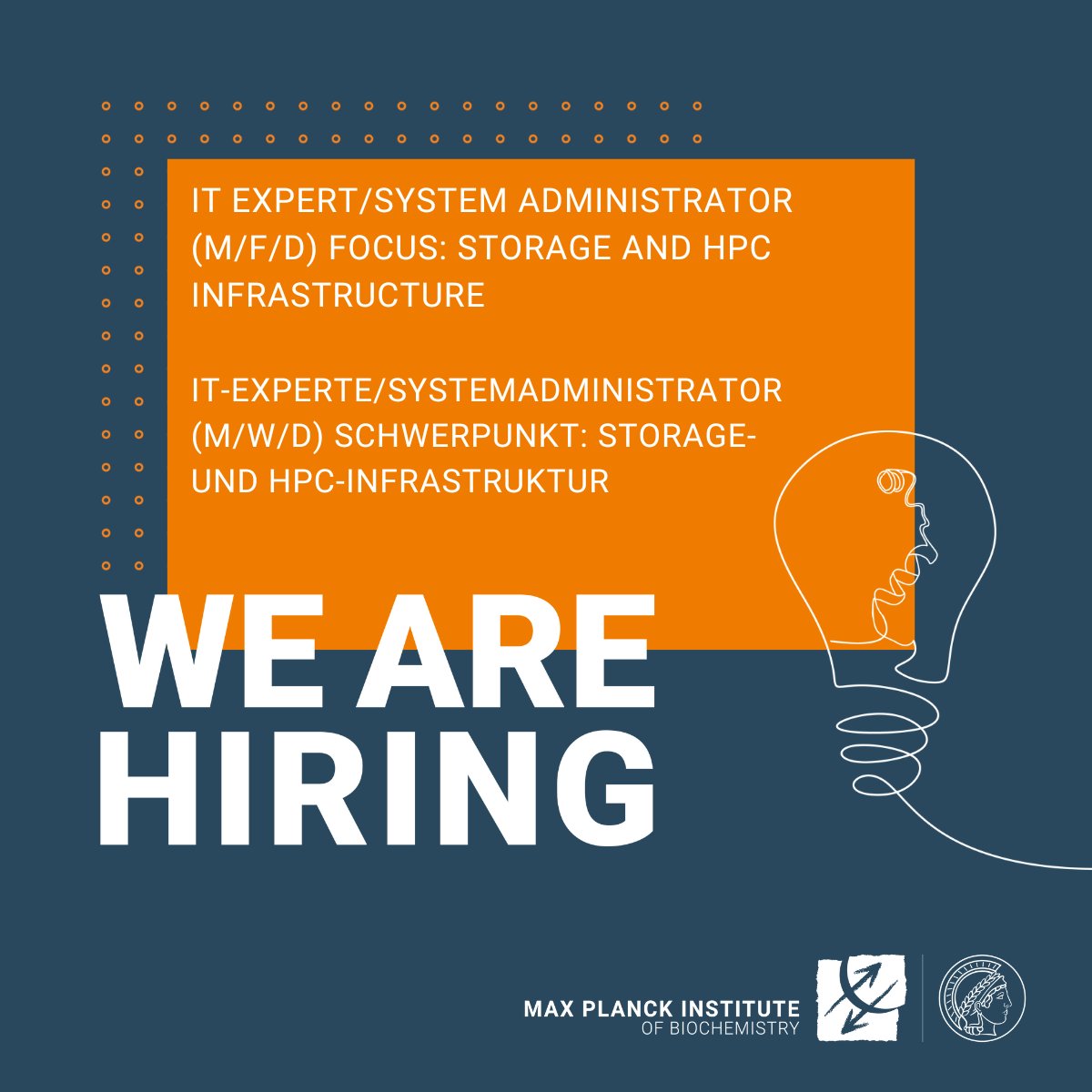MPI_Biochem's tweet image. We are looking for a System Administrator with a focus on Storage and HPC Infrastructure. This position has a versatile profile and we welcome all applications:

❕ Apply until: November 23 2025
❕ lnkd.in/eDuSstxG

#hiring #SystemAdmin #Storage #HPC #Infrastructure #ITjob