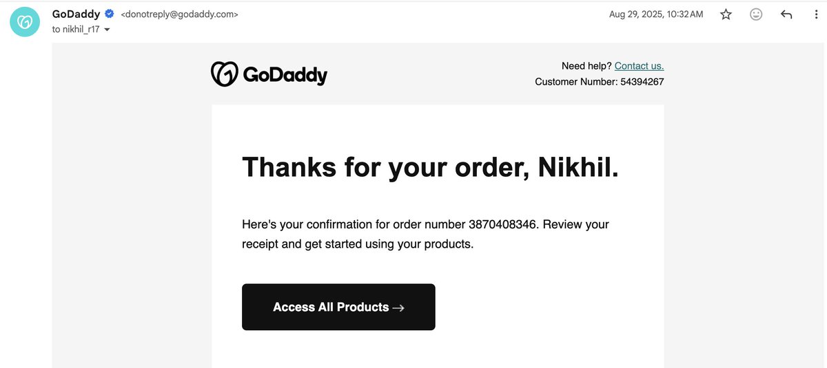 nikhil_r17's tweet image. Alert: Won &amp;amp; paid a .com at @godaddyauctions on Aug 29.I never checked if it landed in my account. Just found out: the domain was never delivered, no refund; there’s no email from GoDaddy showing delivery. The domain is now at @Dynadot . Chasing @GoDaddy for a refund.