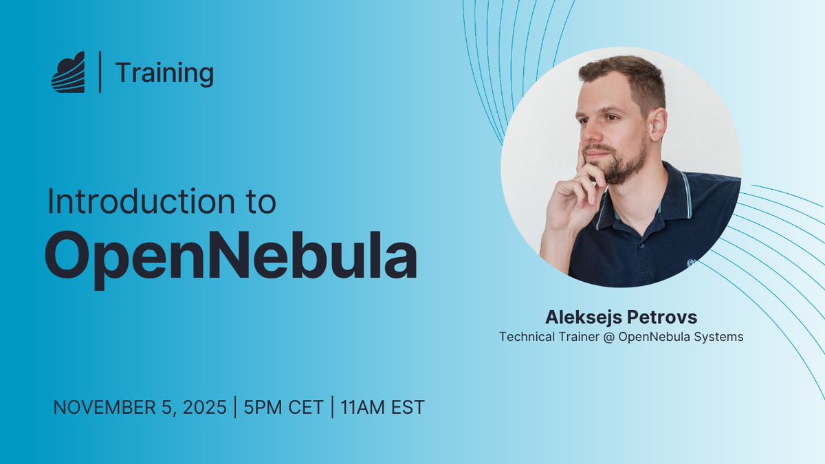 opennebula's tweet image. ⏰ Last chance to register!

Don’t miss our regular Introduction to OpenNebula training, where we’ll guide you through everything you need to get started with our platform.

Sign up now: hubs.ly/Q03RxNhG0

#OpenNebula #cloudmanagement #cloudtraining