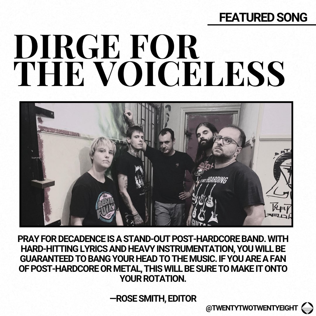 Check out Pray For Decadence’s new song on Twenty-two Twenty-eight now!

twentytwotwentyeight.com

#publishing #supportartist #create #subscribe #submit #story #read #twentytwotwentyeight #music #posthardcore #band #prayfordecadence