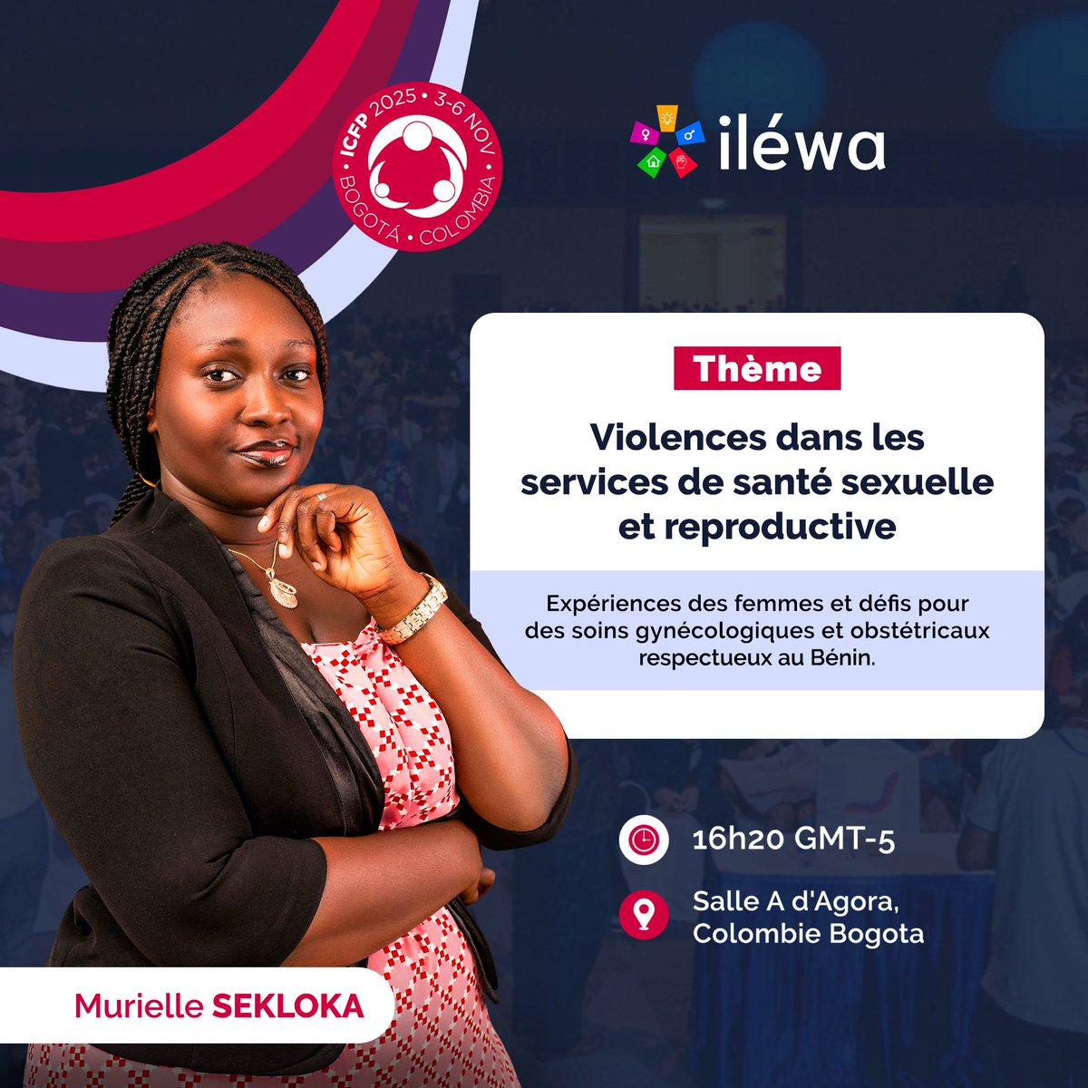 ilewabj's tweet photo. 🇨🇴 Iléwa est à Bogota en Colombie pour l’ICFP 2025 ! 🎉

Notre représentante Murielle Sekloka présentera aujourd’hui une communication sur le thème : “Violences dans les services de santé sexuelle et reproductive : expériences des femmes et défis pour des soins gynécologiques et obstétricaux respectueux au Bénin.”
📍 Salle A d’Agora – Colombie, Bogota
🕓 16h20 (GMT-5)

Si vous êtes sur place, venez nombreux nous soutenir et échanger avec nous sur ce sujet essentiel 💪🏽💗. 
Entrée gratuite. 

#ICFP2025 #Ilewa #SantéSexuelle #DroitsDesFemmes #RespectDesSoins #Bogota #Benin #DSSR