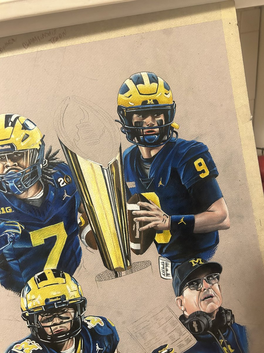 ChaseDryden's tweet photo. @UMichFootball champions pencil drawing…almost done!!!  #drawing #pencil #sketch #wip #ncaa #college #football #michigan #wolverines #prismacolor https://t.co/m5dAWoxrFH