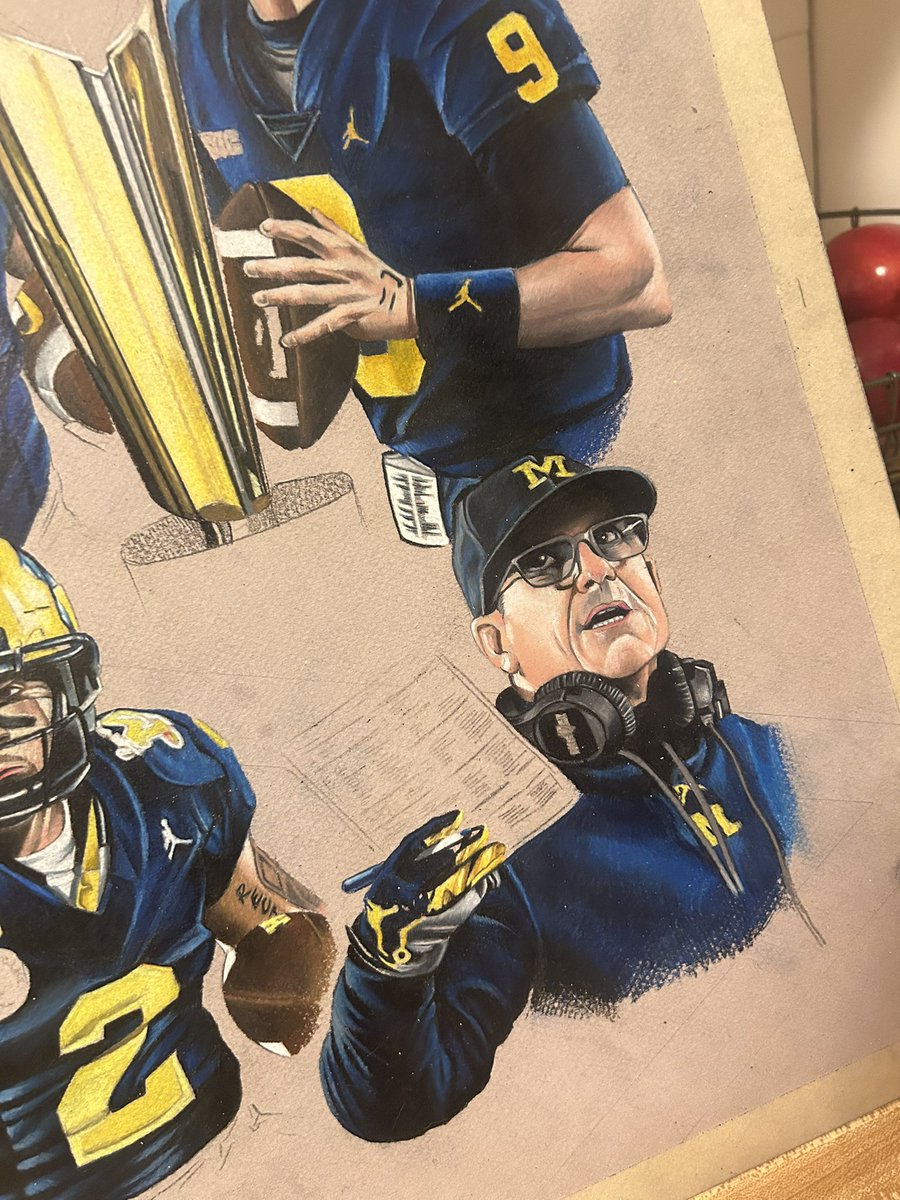 ChaseDryden's tweet photo. @UMichFootball champions pencil drawing…almost done!!!  #drawing #pencil #sketch #wip #ncaa #college #football #michigan #wolverines #prismacolor https://t.co/m5dAWoxrFH