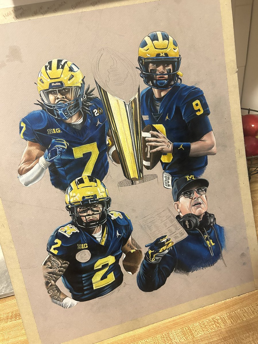 ChaseDryden's tweet photo. @UMichFootball champions pencil drawing…almost done!!!  #drawing #pencil #sketch #wip #ncaa #college #football #michigan #wolverines #prismacolor https://t.co/m5dAWoxrFH