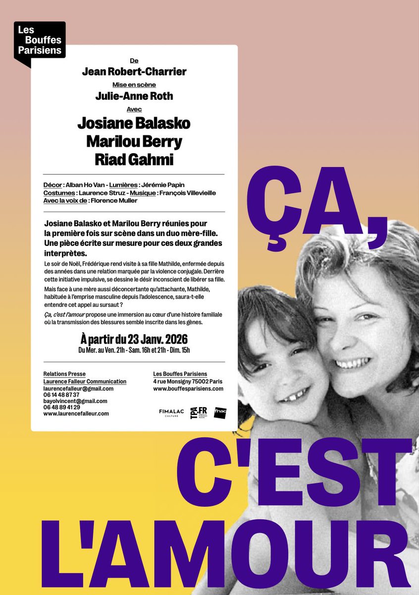 JFGuyot's tweet photo. Josiane #Balasko et Marilou #Berry enfin réunies sur scène dans "Ça, c'est l'amour" de Jean Robert-Charrier aux @bouffesparis, à partir du 23/1
(RP @laurencefalleur @Vincent_Bayol) https://t.co/4nSPaNx98F