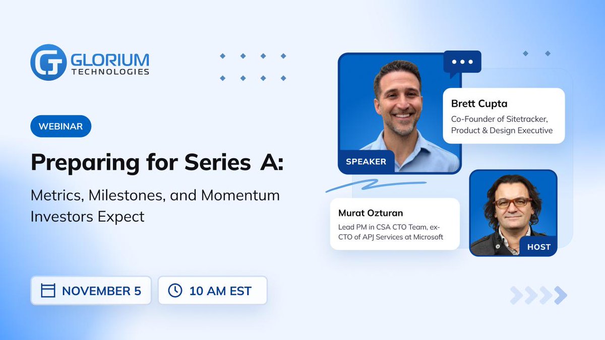 Glorium_Tech's tweet image. 🚀 Tomorrow! Join our live webinar — “Preparing for Series A: What Investors Really Expect”

Are you getting ready for your Series A funding round?
It’s not just about a great idea — investors now expect traction, clear milestones, and a sustainable growth plan.

💬 During this…