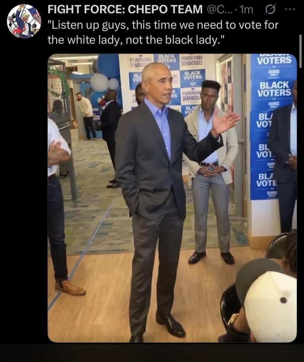 p8rt3518's tweet image. First you tried shaming black men into voting for the “black” (actually Indian and Jamaican) @KamalaHarris.

Now you’re trying to shame the black population into voting for the white female lunatic that wants #openborders and boys in girls’ bathrooms over a patriotic, black