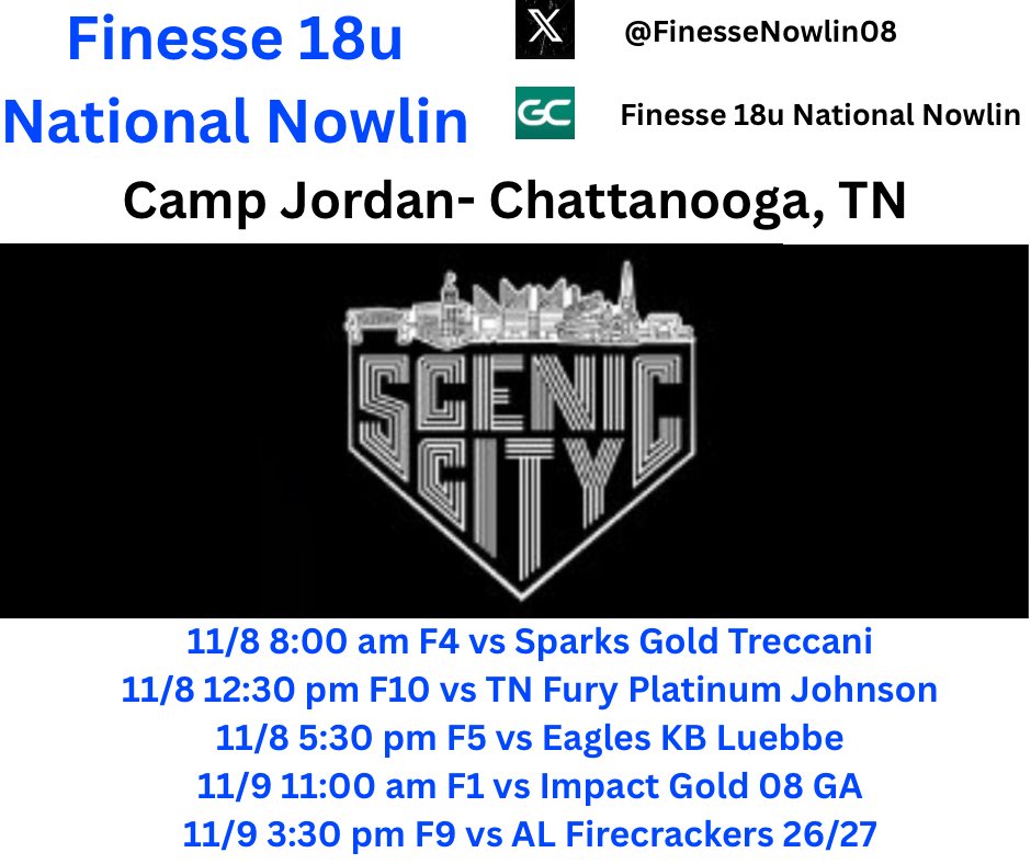 Super excited to compete in the Scenic City Fall Showcase this weekend!! <a href="/FinesseNowlin08/">Finesse 18u National Nowlin</a> <a href="/SaraPelegreen/">Sara Pelegreen</a> <a href="/CoachWelsh_WLU/">Jim Welsh</a> <a href="/WLU_Softball/">West Liberty Softball</a>