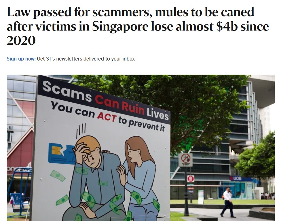 thepchaiyong's tweet image. สิงคโปร์เอาจริงผ่านกม.เพิ่มโทษแก๊งสแกมเมอร์ เฆี่ยนก้นอย่างน้อย 6 ถึง 24 ครั้งตามความผิด เจ้าของบัญชีม้าโดน 12 ครั้ง นอกเหนือจากโทษจำคุกที่มีอยู่แล้ว