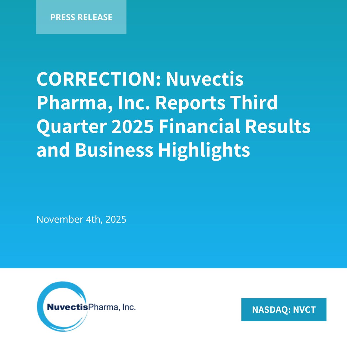 Nuvectis's tweet photo. $NVCT CORRECTION: Nuvectis Pharma, Inc. Reports Third Quarter 2025 Financial Results and Business Highlights

Read the Full Press Release 👉 https://t.co/m61vvypZjx https://t.co/Br5v3OOcEV