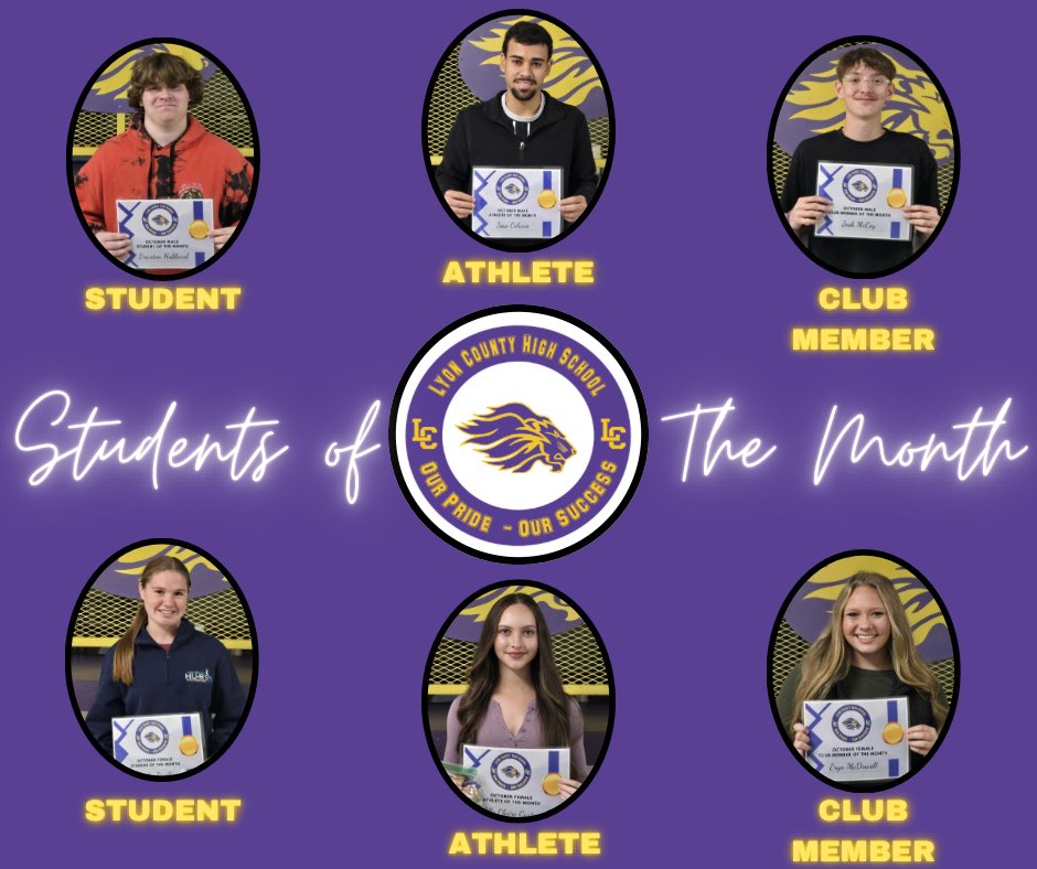 Congratulations to our October 2025 🟣🦁LCHS🦁🟣 students of the month‼️

Students - Braxton Hubbard &amp; Cayley Tinsley
Athletes - Joao Colares &amp; Ella Claire Carter
Club Member - Josh McCoy &amp; Eryn McDowell

#BetterTogether #OurPrideOurSuccess