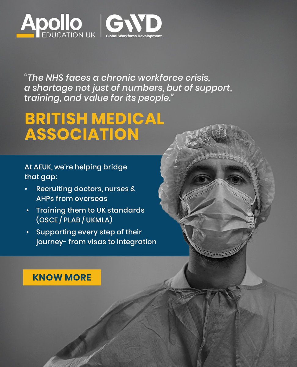 Behind every statistic of #NHS shortages are people, dedicated professionals stretched beyond limits, and patients waiting for care that can’t wait. At #AEUK, we believe in long-term solutions, building pathways for global doctors, nurses, and AHPs to join the NHS workforce.