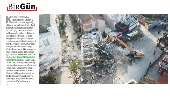 📢 TMMOB İnşaat Mühendisleri Odası Yönetim Kurulu Başkanı Nusret Suna, Gebze'de kendiliğinden yıkılan bina ile ilgili 4 Kasım 2025 tarihli Birgün Gazetesine açıklamalarda bulundu.👇
imo.org.tr/TR,212078/imo-…
<a href="/BirGun_Gazetesi/">BirGün Gazetesi</a> 
<a href="/nusret_suna/">Nusret Suna</a>