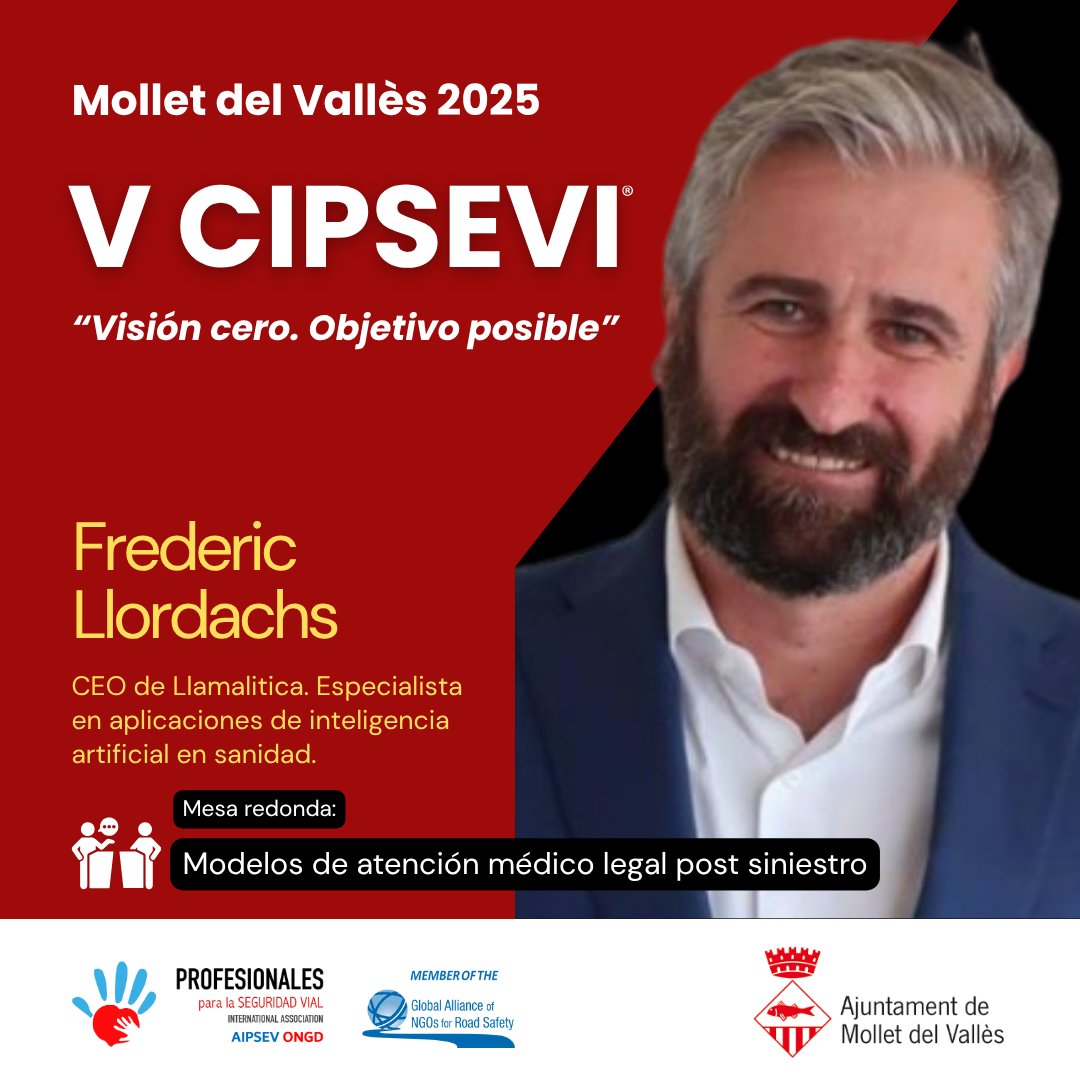 CIPSEVIprof's tweet photo. 🩺 El Dr. Frederic Llordachs, CEO de Llamalitica y especialista en aplicaciones de inteligencia artificial en sanidad, participará en el V Congreso Internacional de Profesionales para la Seguridad y Educación Vial.
ℹ️ https://t.co/VCRNqHmMPQ
#CIPSEVI2025 #VisiónCero #MolletVallès https://t.co/k2n3y6xBFB