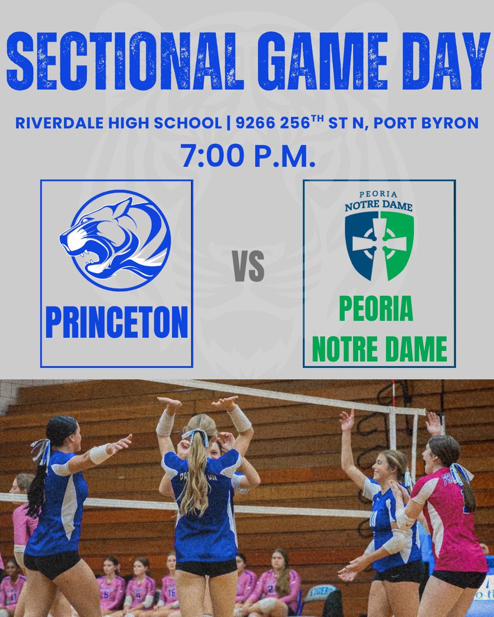 🔵⚪️ GAME DAY ⚪️ 🔵
IHSA 2A Riverdale Sectional 

🗓 Tuesday, Nov 4th
•6:00pm: Riverdale 🆚 Eureka
•7:00pm: Princeton 🆚 Peoria ND
📍 Riverdale High School

Round of 32! Where theres a will, theres a way!

🏐🐯💙