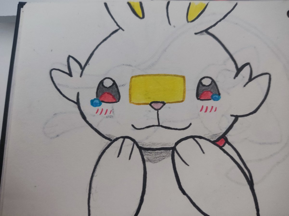 Da_Kirbo's tweet photo. Bunny (there's the outline of the previous page drawing, markers) https://t.co/hF22SHvP2A