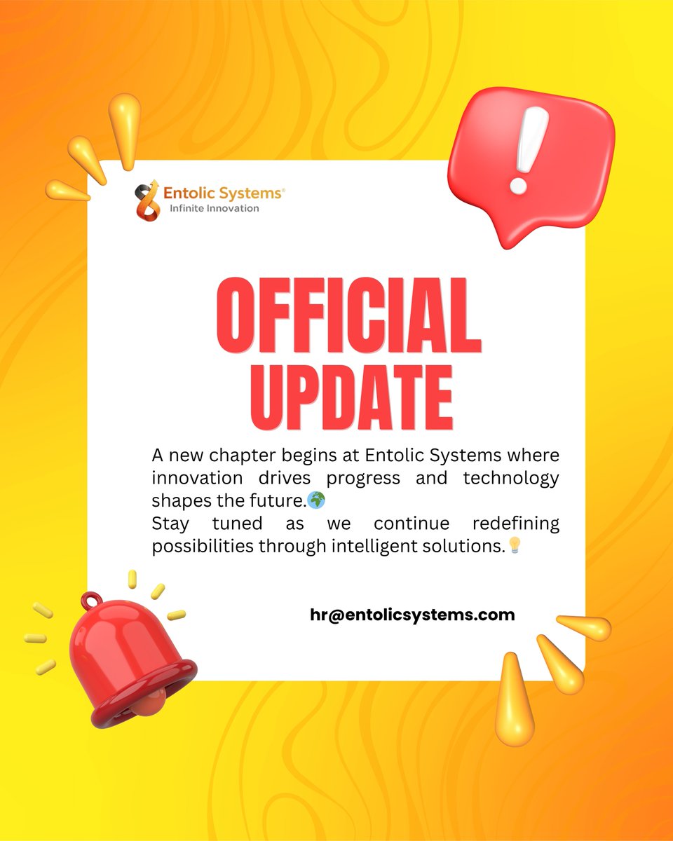 rkinfynova's tweet image. Official Update 🚀
A new era begins at Entolic Systems, where innovation drives progress and technology shapes the future.
Stay tuned — the evolution continues. 🌍
#EntolicSystems #OfficialUpdate #InnovationAhead #FutureReady