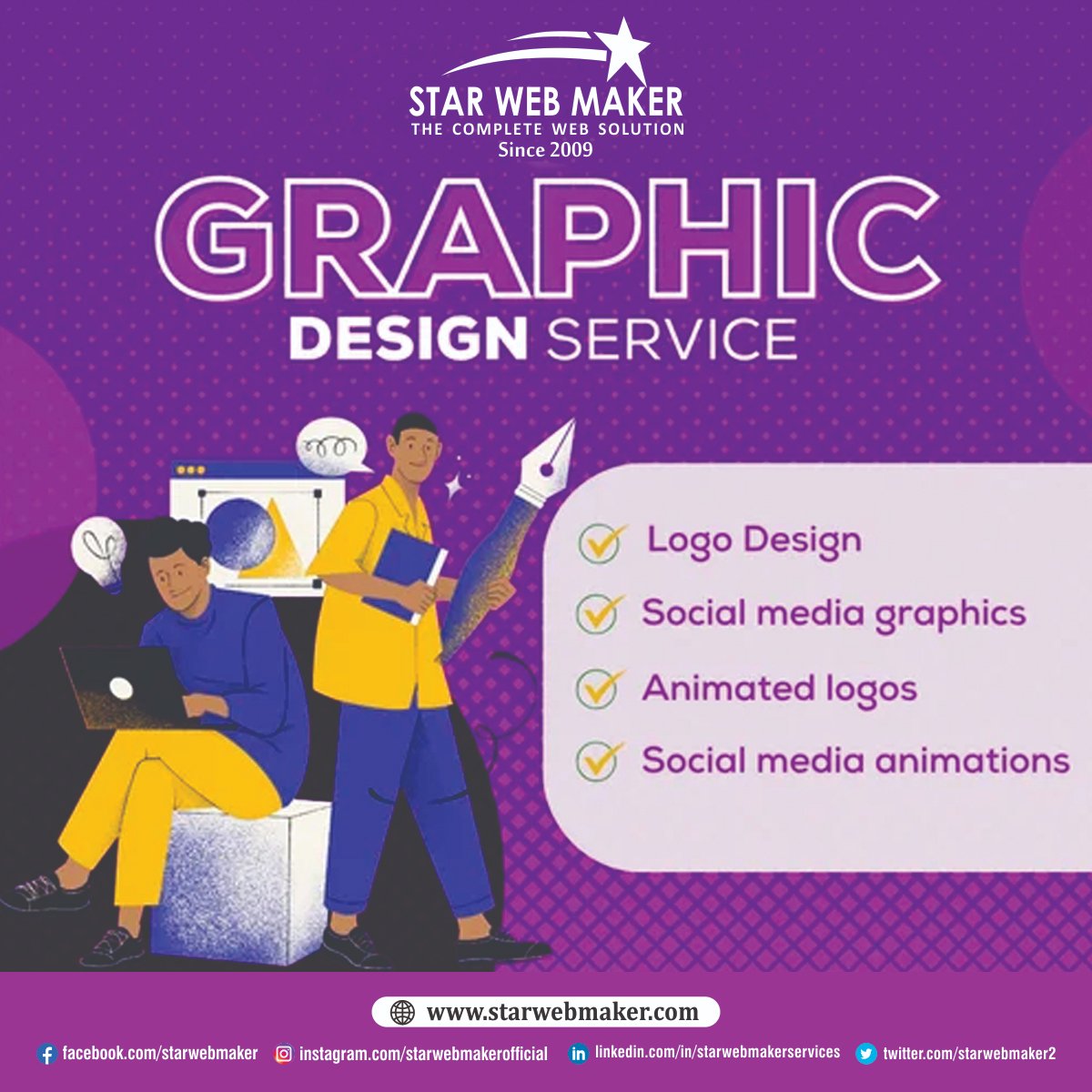 StarWebMaker2's tweet image. Transform Your Brand with Stunning Graphic Designs!
At Star Web Maker, we bring your ideas to life with creative and professional design solutions. 
✅ Logo Design
✅ Social Media Graphics
👉 Visit us: starwebmaker.com/logodesign.html
#GraphicDesign #LogoDesign #SocialMediaDesign